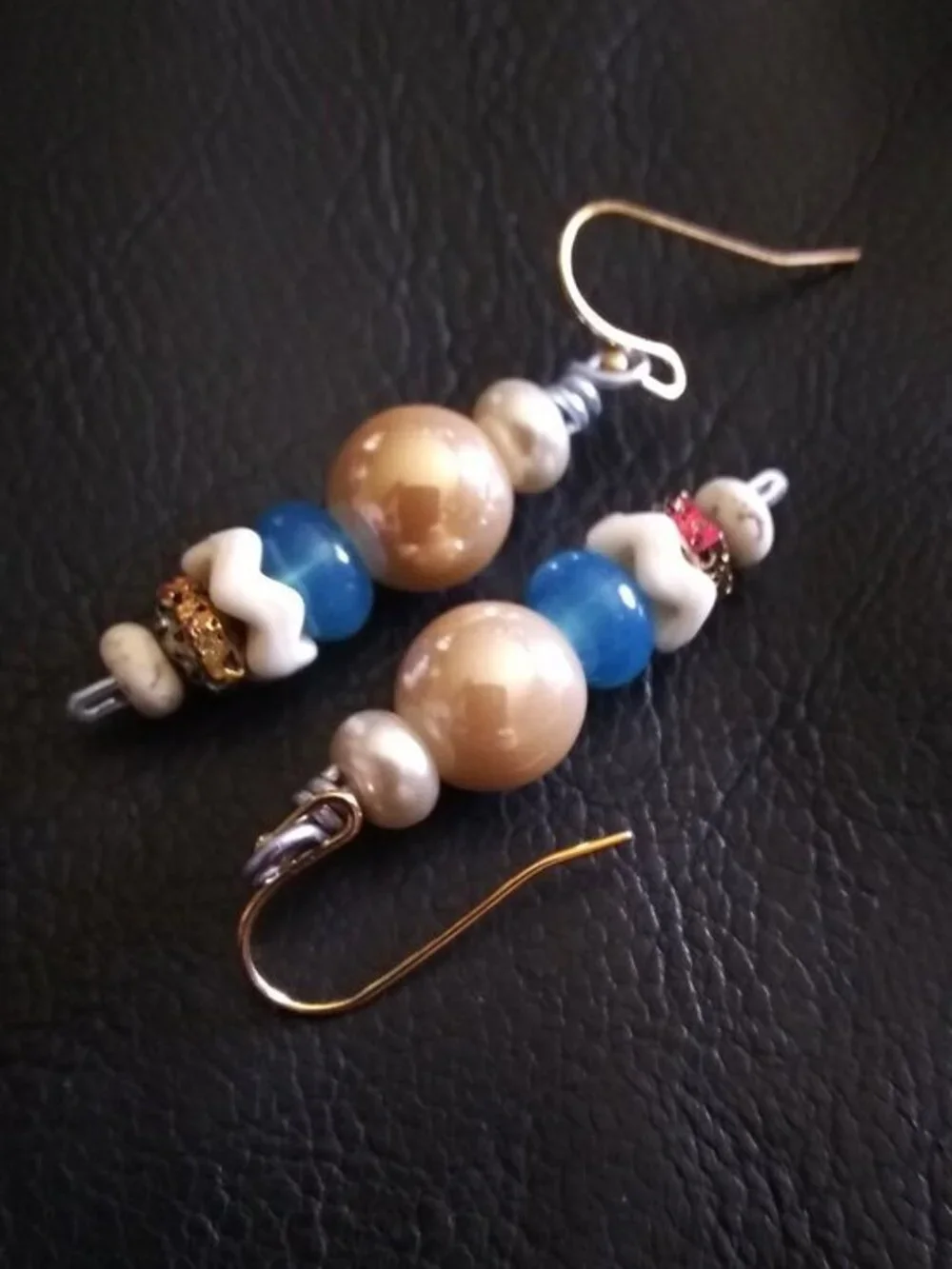 Handmade! Trendy Versatile and Chic - Bead Stack Dangle Earrings - Blue & Cream